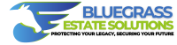 Bluegrass Estate Solutions logo featuring a stylized silhouette of a Kentucky thoroughbred horse in vibrant blue, symbolizing strength, heritage, and trustworthiness.